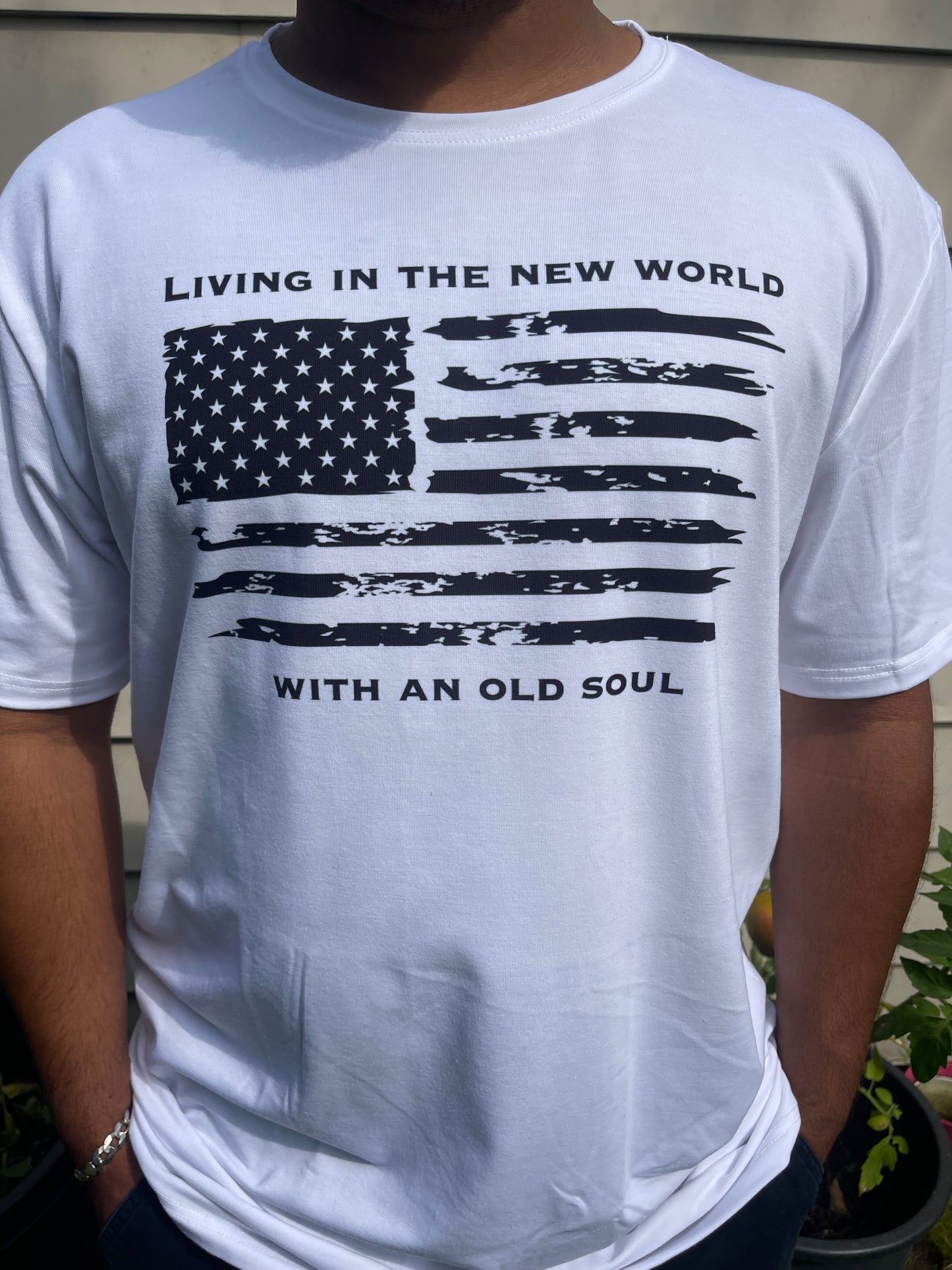Living in the new world with an old soul tee