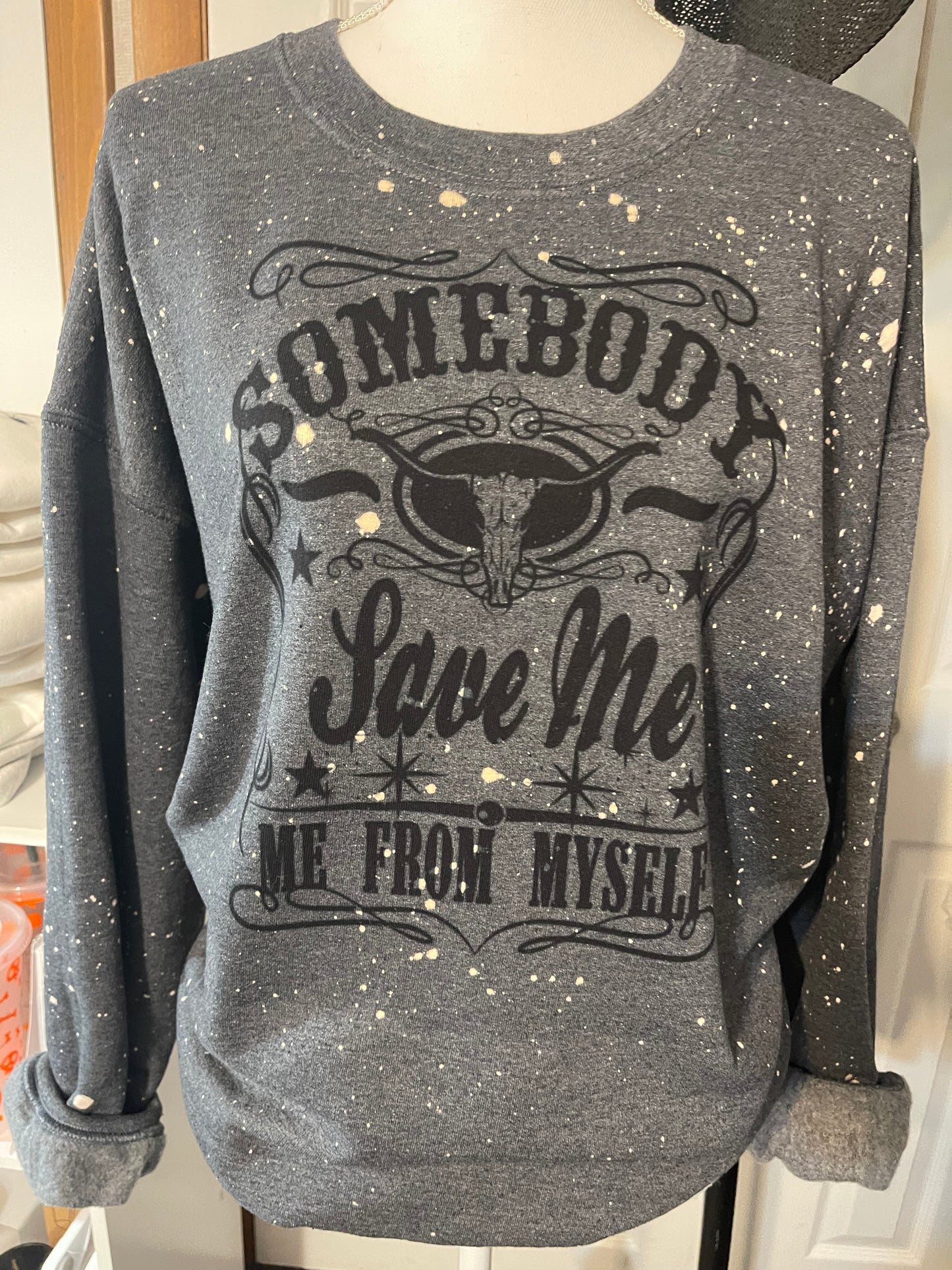 Save me bleached crewneck sweater