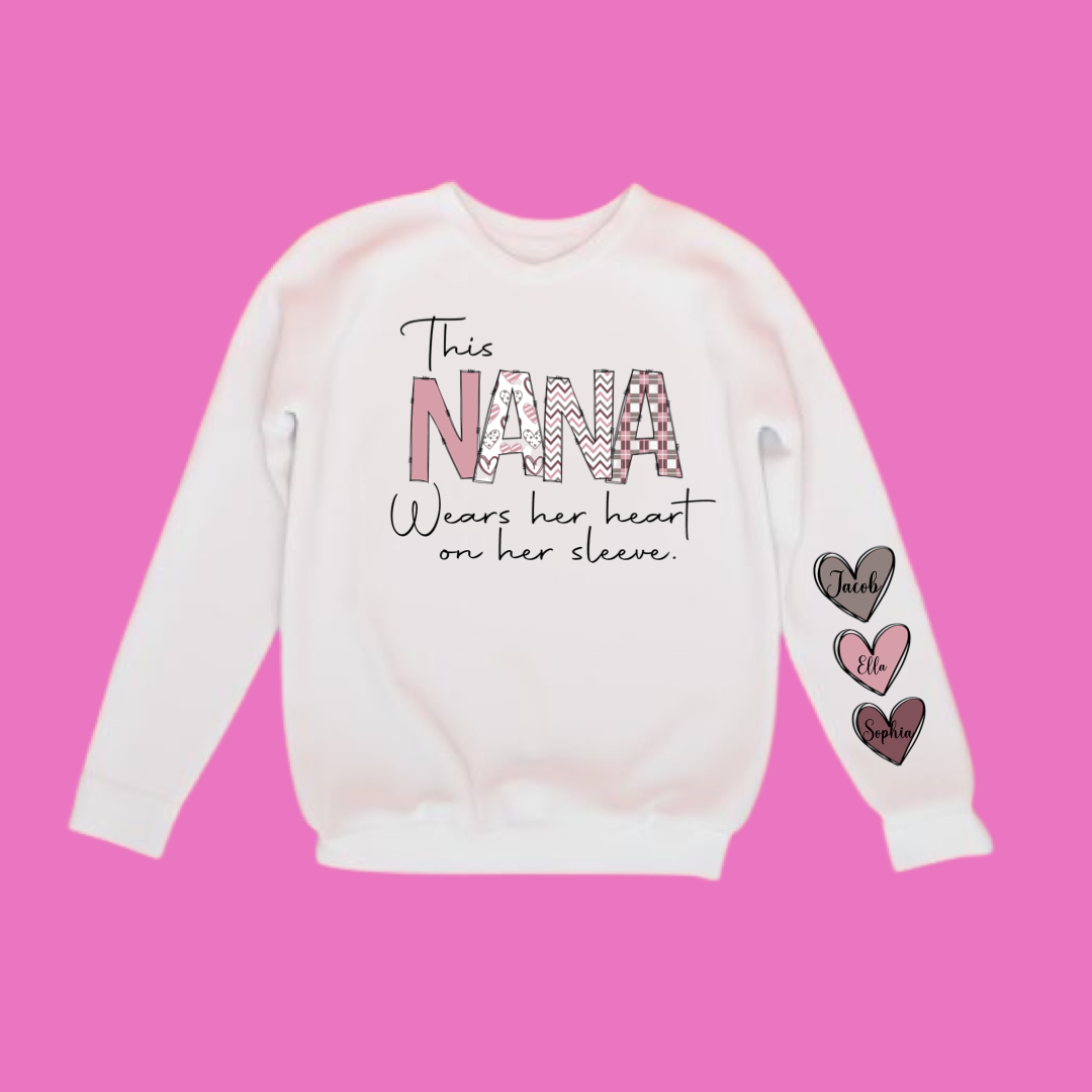 Custom Crewneck- This Mama wears her heart on her sleeve Crewneck Sweater